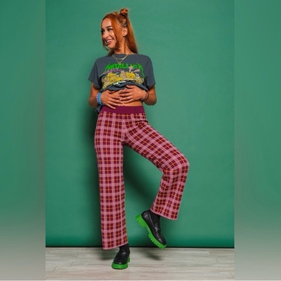 💫HP‼️💫 NWT DAYDREAMER Boysenberry Plaid Pant in Burgundy/Pink/Yellow, Size XS - Picture 3 of 8